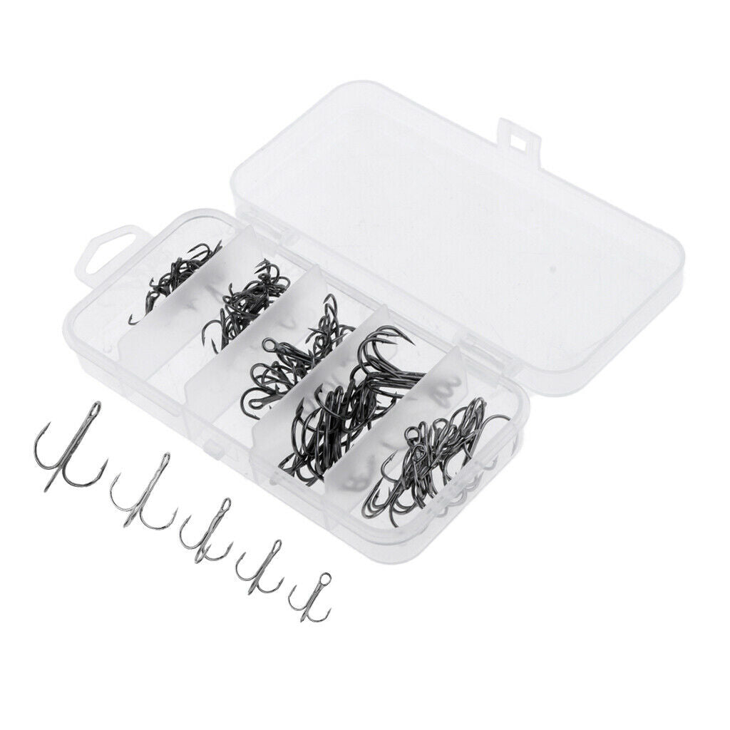 1 Set Fishing Treble Hooks Durable Barb Lure Bait Sea Fish Hook Kit Black S