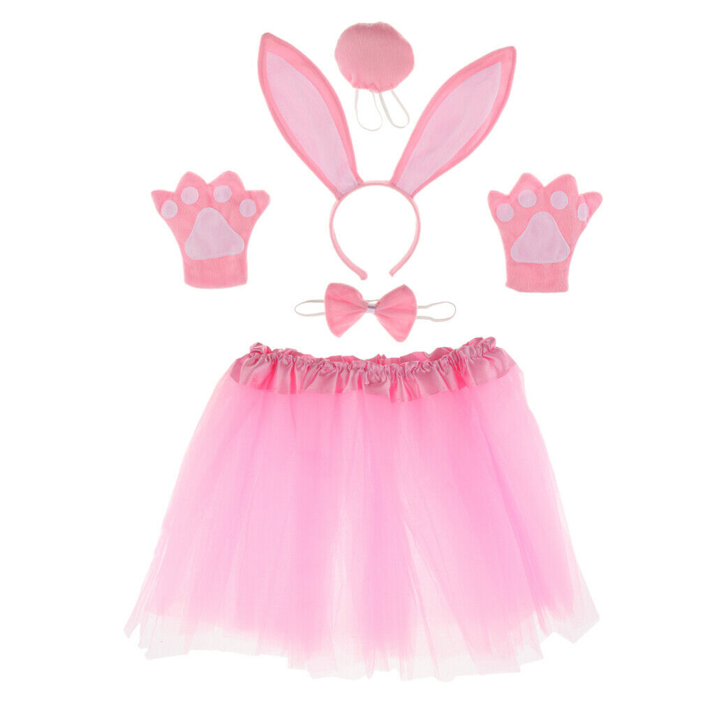 Child Animal Costume Set  Ears Tail Bow Tie Gloves Skirt Fancy Dress Rabbit