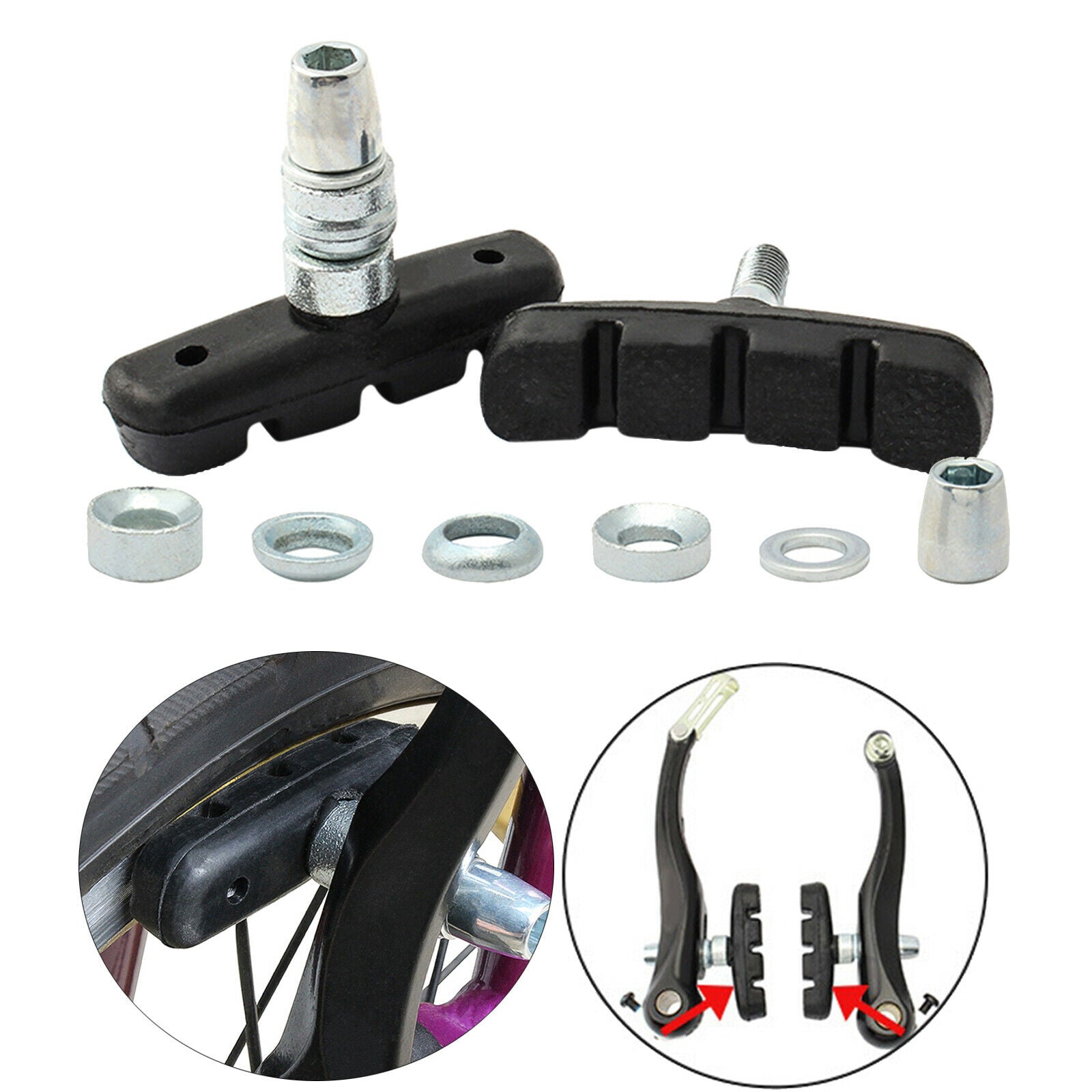 Rubber Bike V Brake Pad V-Brake Blocks Shims Repair Caliper Parts Black