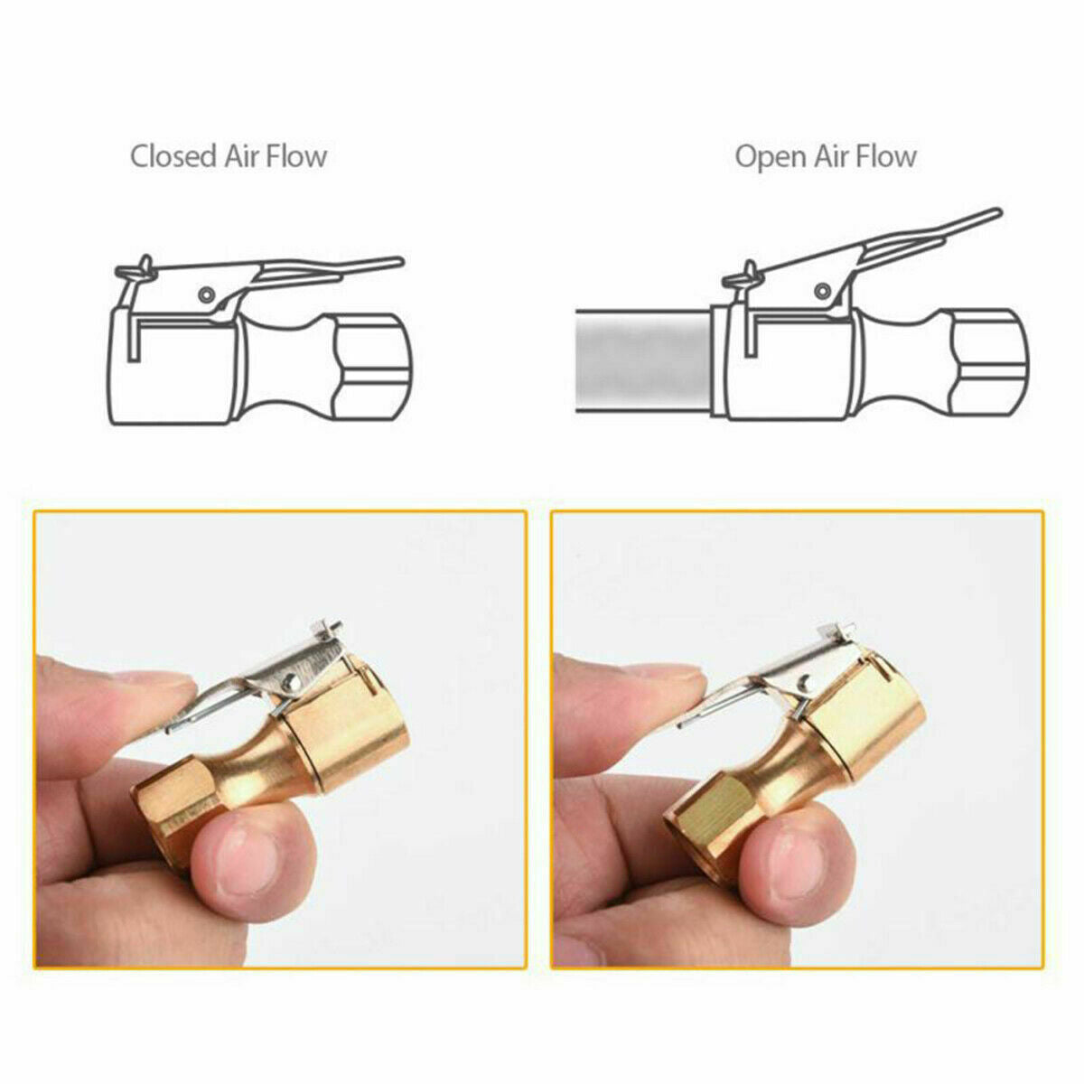 2X TYRE CHUCK WITH VALVE STEM LOCK ON CLIP TIRE INFLATOR AIR FITTINGS TOOLS AUS