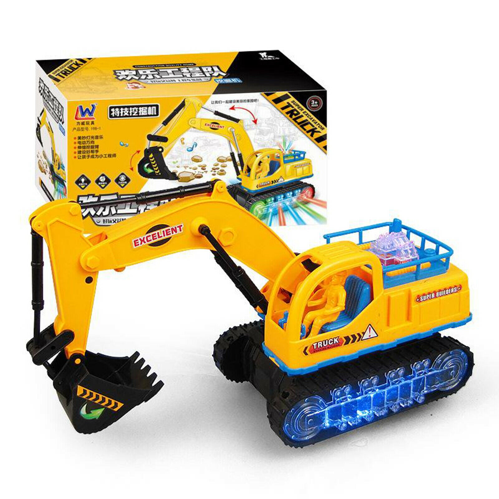 360 Rotation Electric Excavator Construction Car with Music & LED Lights Kids