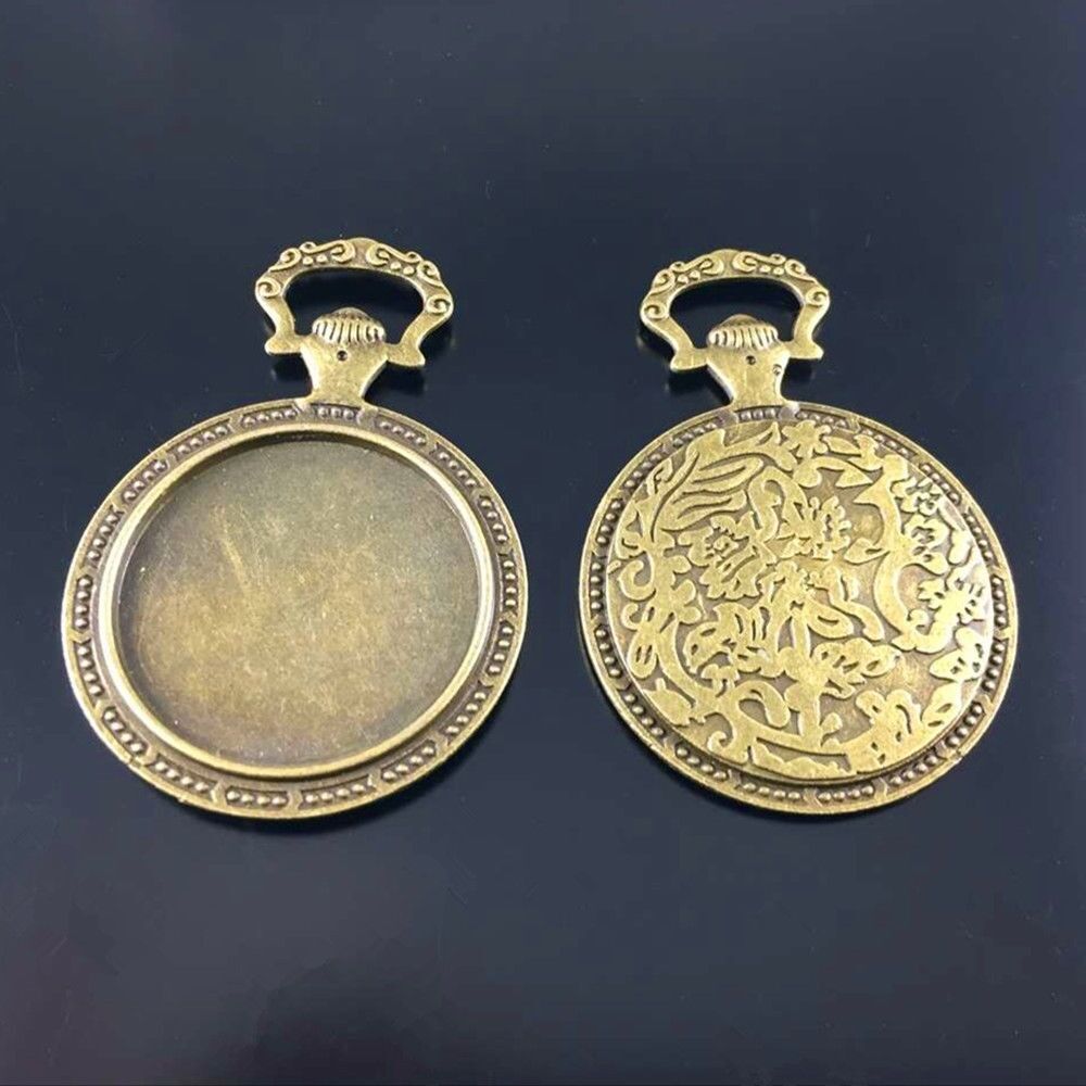 65*45mm Atq Bronze Round Clock Case setting (inner35*35mm) Pendant 3pcs
