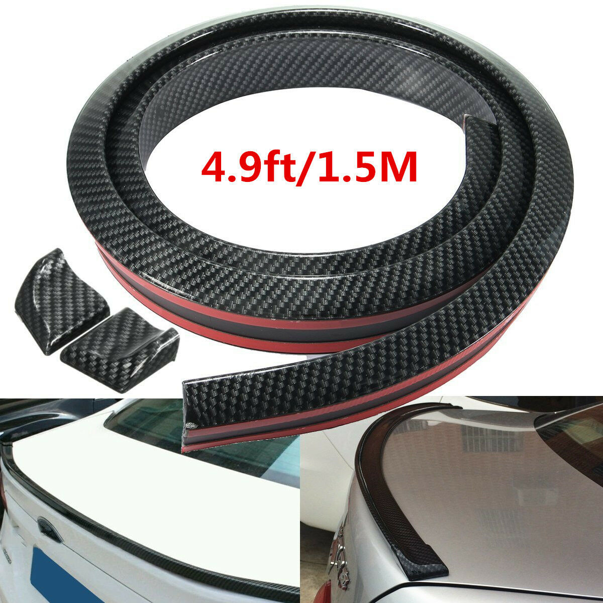 Universal Carbon Fiber Look Auto Car Rear Roof Trunk Spoiler Wing Lip 4.9ft/1.5M