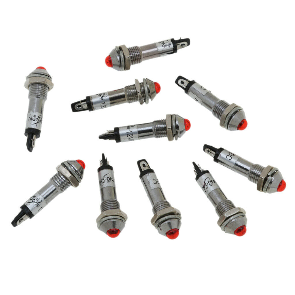 10pcs 8mm 24V Red LED Metal Indicator Pilot Light XD8-2