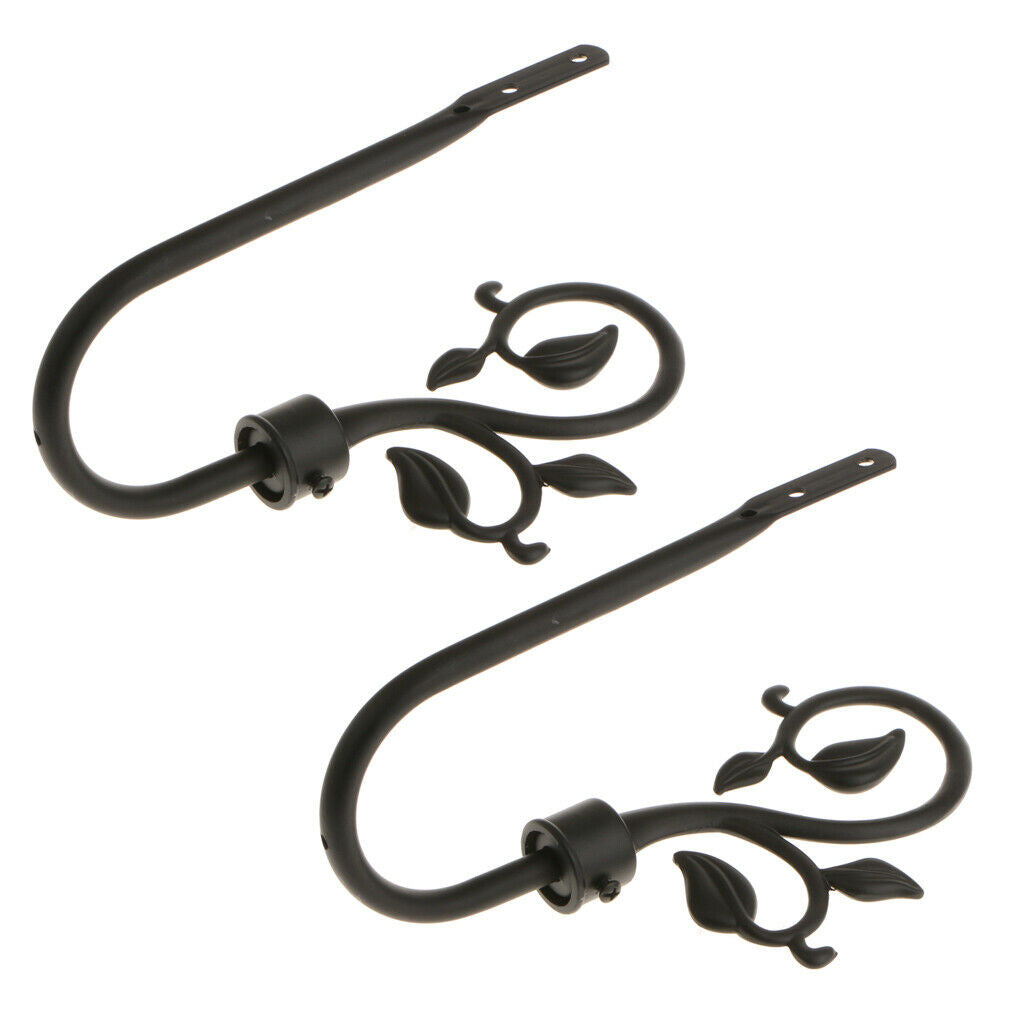 4-piece U Shape Metal Leaf Curtain Hook Window Drapery Tieback Hanger Black
