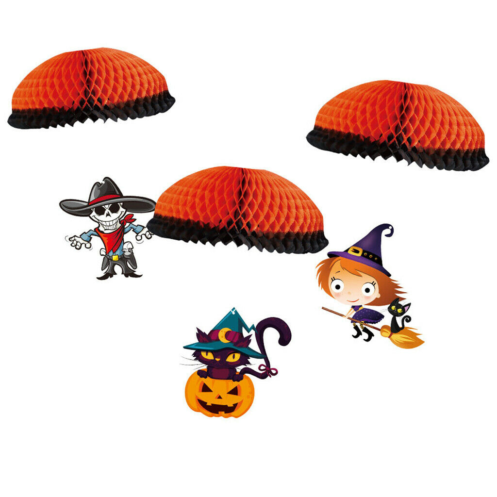 3X Halloween Paper Cutting Parachute Hanging Decorations Ornament for House