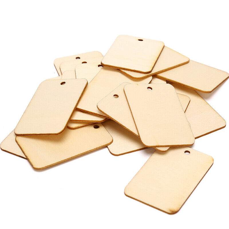 50pcs Blank Squares Wood Pieces Craft DIY Hanging Wooden Tags Wine Decor Wedd XC