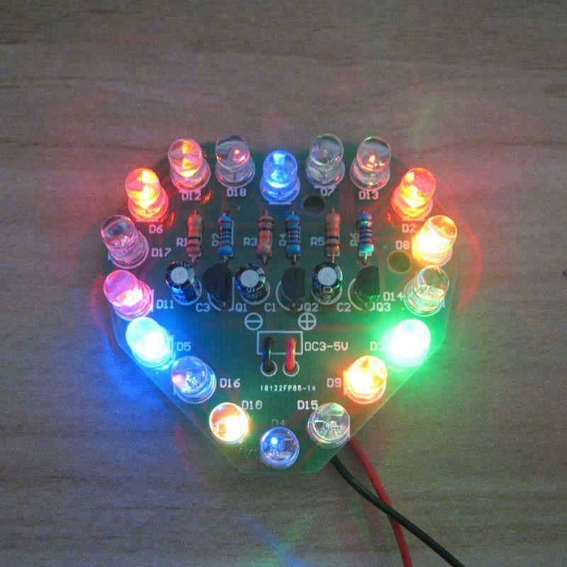 1Set Love Heart Shaped Colorful LED Flash Light Kits DIY Electronic Repair Parts