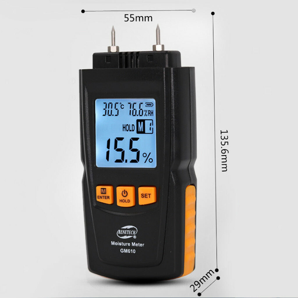 2 Pins Digital Wood Moisture Meter Lumber Damp Tester Detector for Firewood