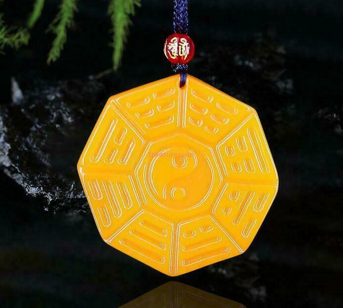 Yellow Jade Tai Chi Pendant Natural Women Carved Chinese Necklace Jewellery