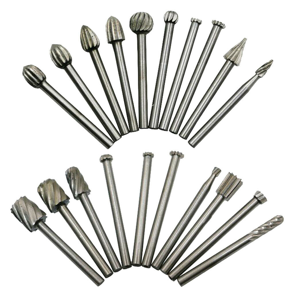 20PCS HSS Head Burrs Rotary Drill Die Grinder Carving Multi Tool Bit Set