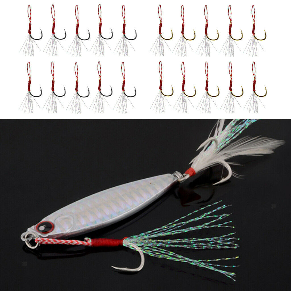 20 Packs Metal Fishing Assist Hooks Strong Jigging Jig Hooks 12#14# Golden