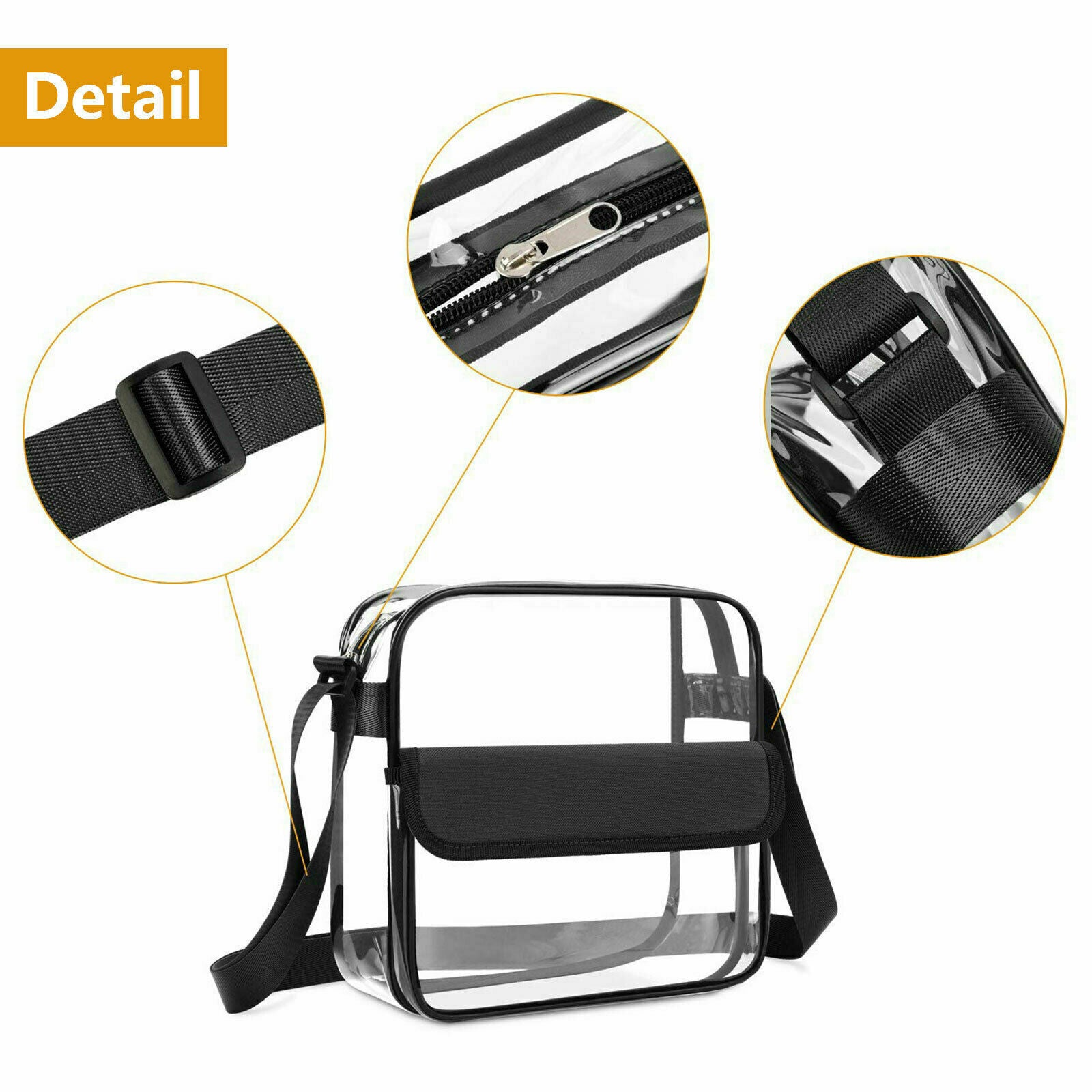 Clear Plastic Tote Bag Women Transparent Handbag Zip Purse NFL Stadium Crossbody