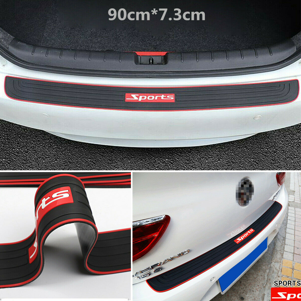 35.4" Sports Car Rear Trunk Sill Plate Bumper Scratch Guard Protector Rubber Pad