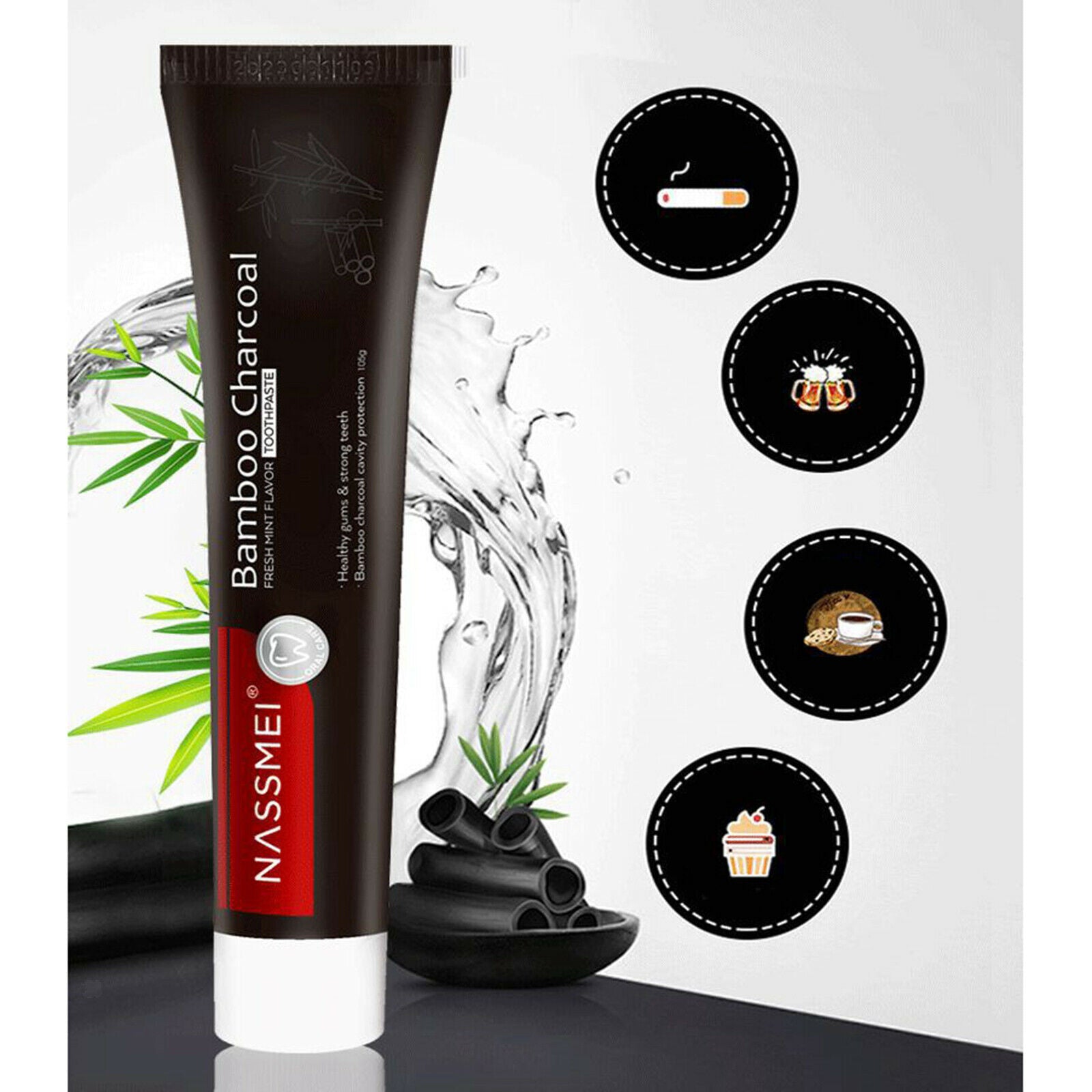 Bamboo Activated Charcoal Teeth Whitening Toothpaste Polishes Teeth Whitener