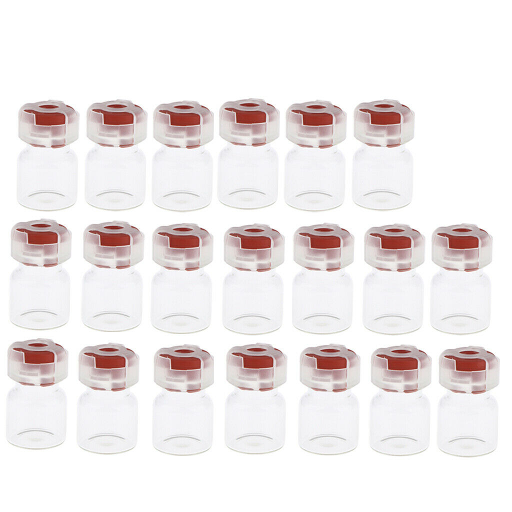 20Pcs Empty Sealed Sterile Serum Powder Vials Bottle Container Wine Red Lids
