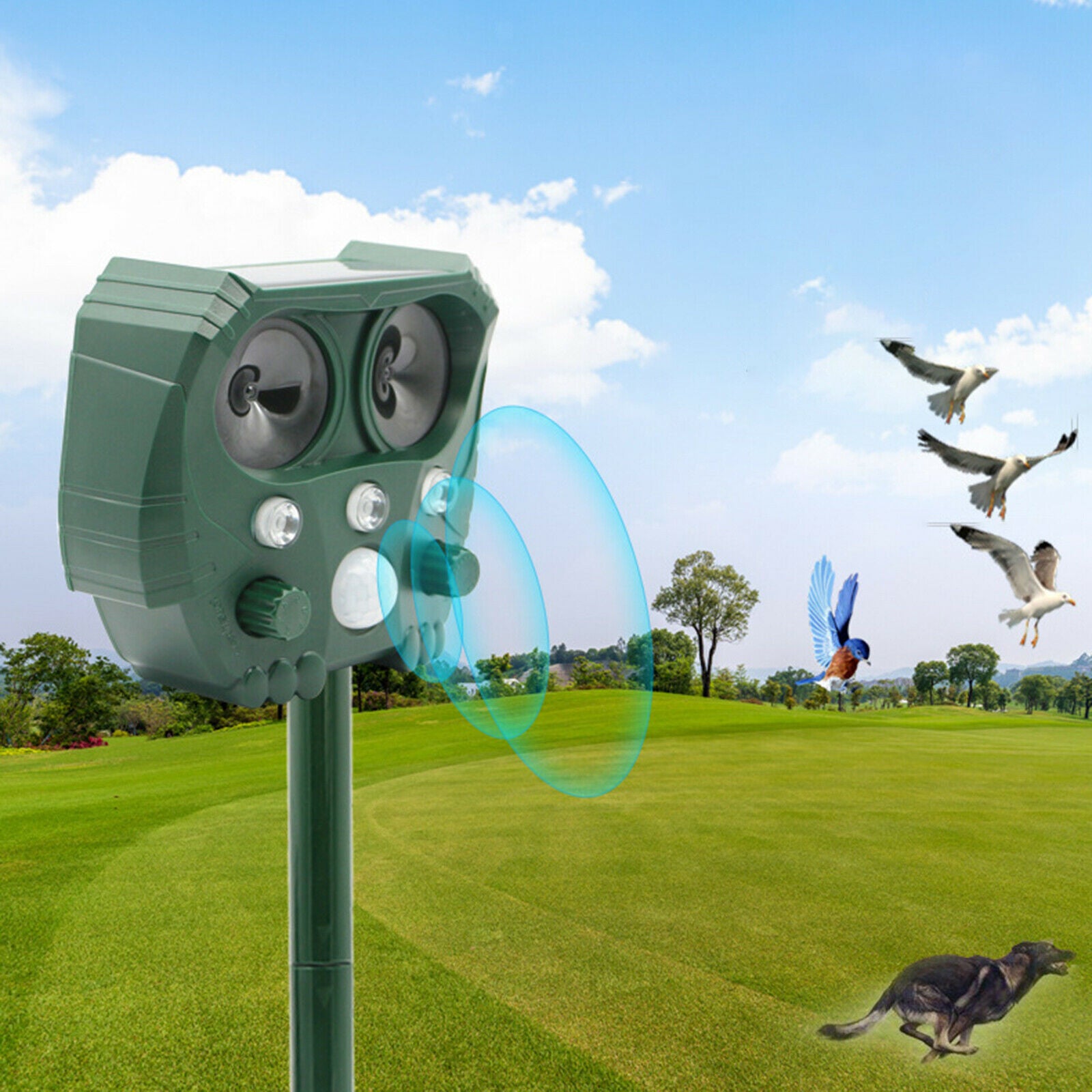 Garden Solar Rechargeable Ultrasonic Animal Repeller IPX5 Dog Mice Detector