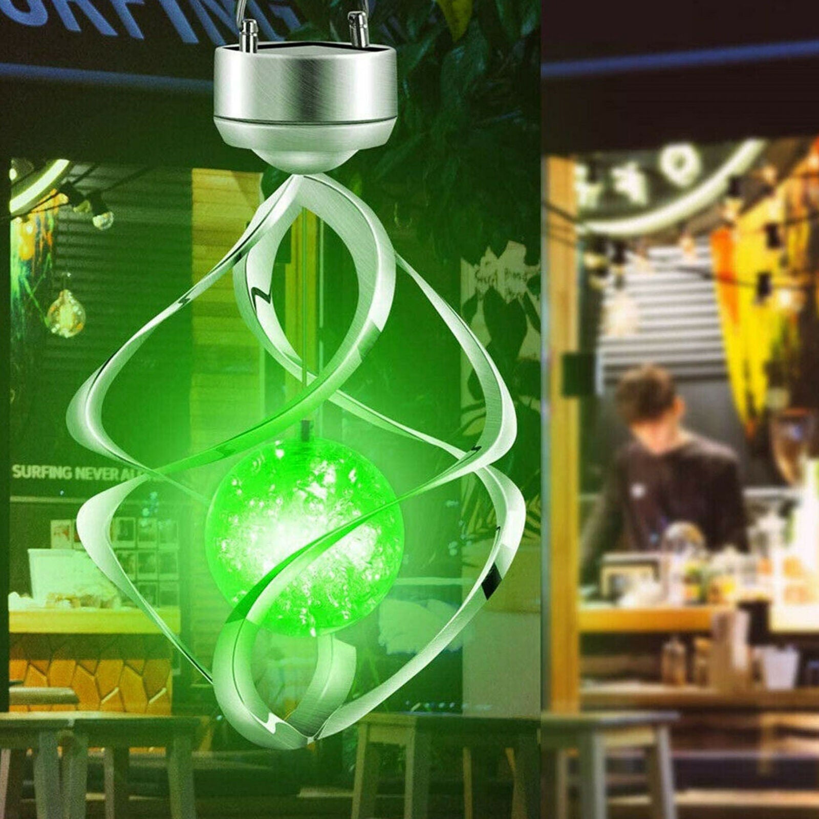 Solar LED Wind Spinner Color Changing Lamp Outdoor Hanging Wind Chime Light