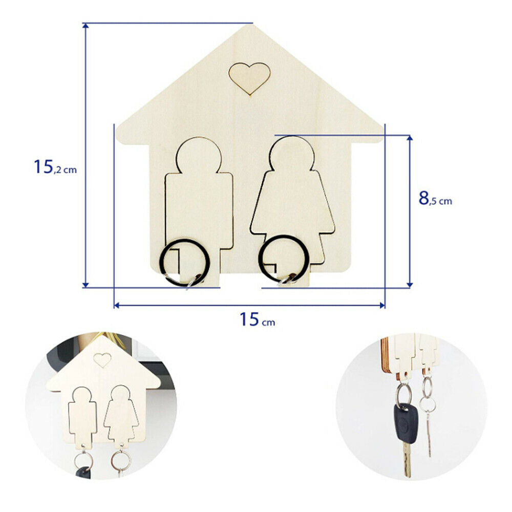 Couple Wooden Key Holder Handmade Wall Mounted Key Hanger With StrongSelf