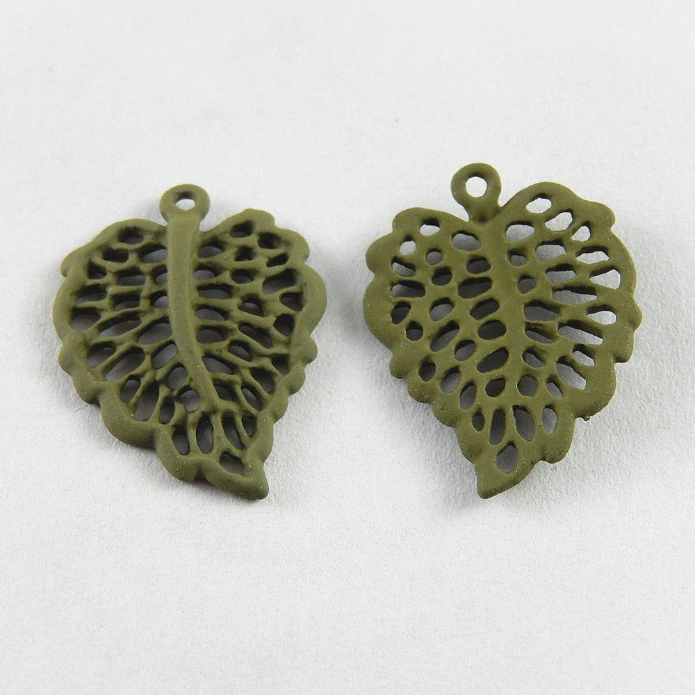 40 pcs Electroplated Green Alloy Leaf Charms Pendant Craft Findings 24x19mm