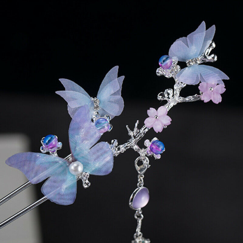 Handmade Chinese Hanfu Hairpin Butterfly Tassel Kanzashi Step Shake Hair Clip