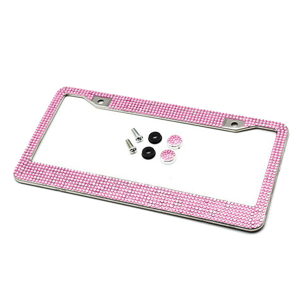 Chrome Diamonds/Crystals Bling Metal Car License Plate Frame  Pink