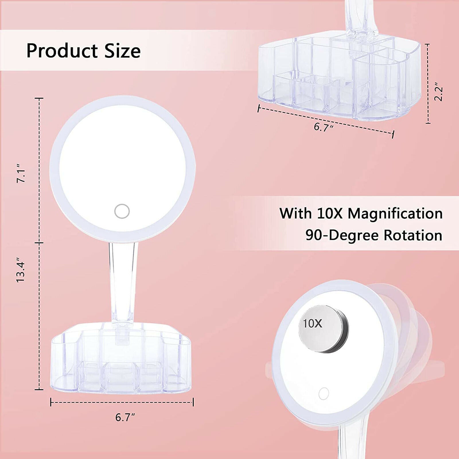 1x Makeup Mirrors with 26x LED Lights w/ Storage Box w/ 10x Magnification