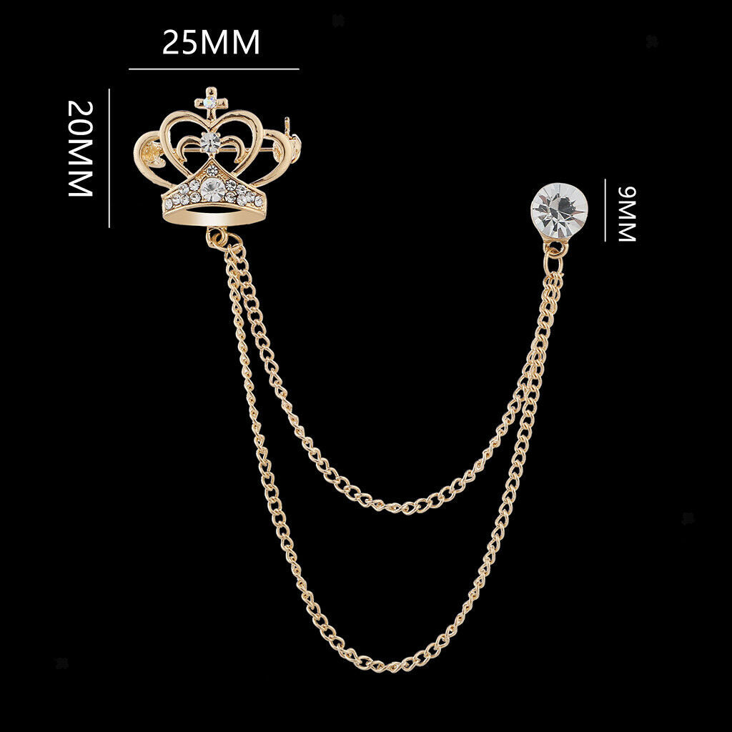 Mens Elegant Lapel Pin Badge 2 Layer Chain Brooch Pin for Suit Tuxedo 2Piece