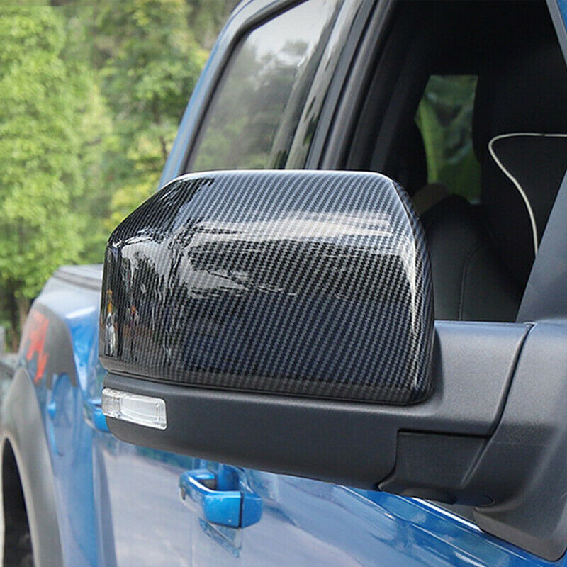 Carbon Fiber Style Car Mirror Cover Frame For Ford F-150 Ranger Raptor 2015-19