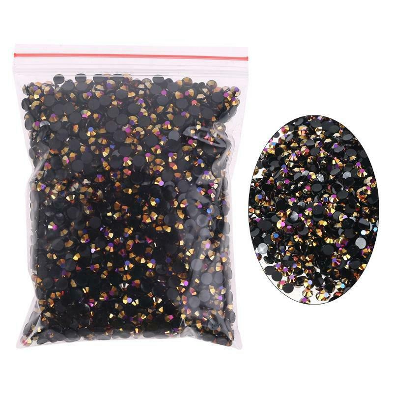 5000pcs Black Gradient Flat Back Gems Round Crystal Rhinestones for DIY Nail Art