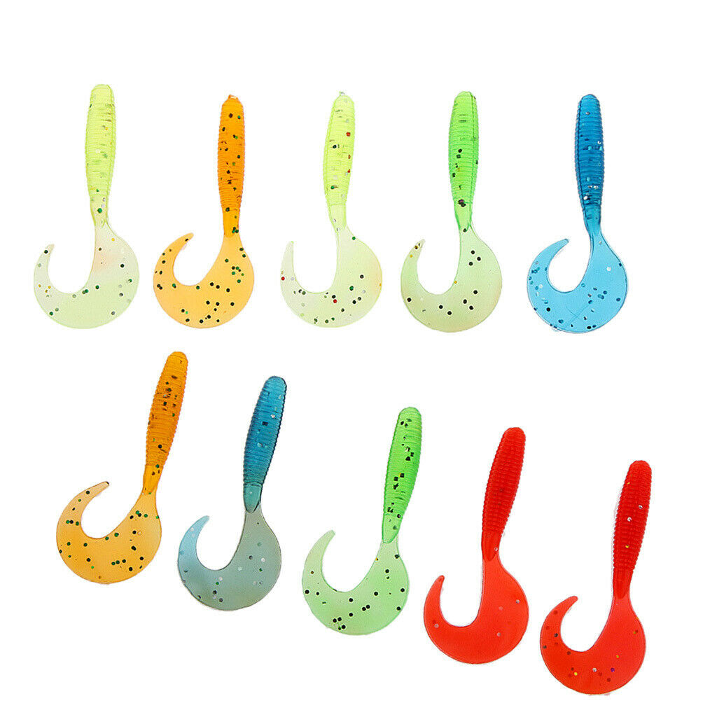 10pcs Fishing Grub Lures,  Worm Soft Fishing Jig Head Baits for Freshwater