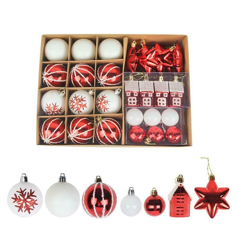 28Pcs Christmas Tree Ornaments Shatterproof Ball Baubles House Snowflake Pendant