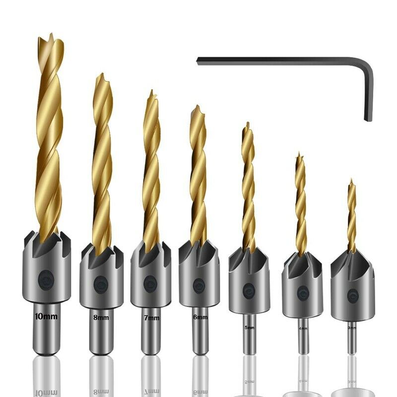7PCS Countersink Drill Bit, Titanium Plating Drill Bit Set Wood Drill Set WoodK9