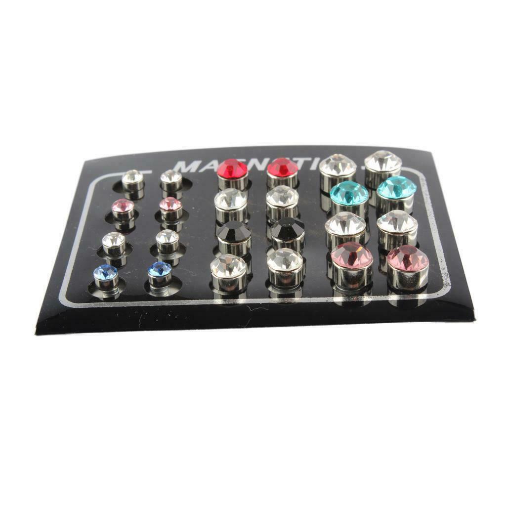 12 Pairs Men Women Magnetic Earrings Clip On Ear Stud Colored Crystal 4-7mm