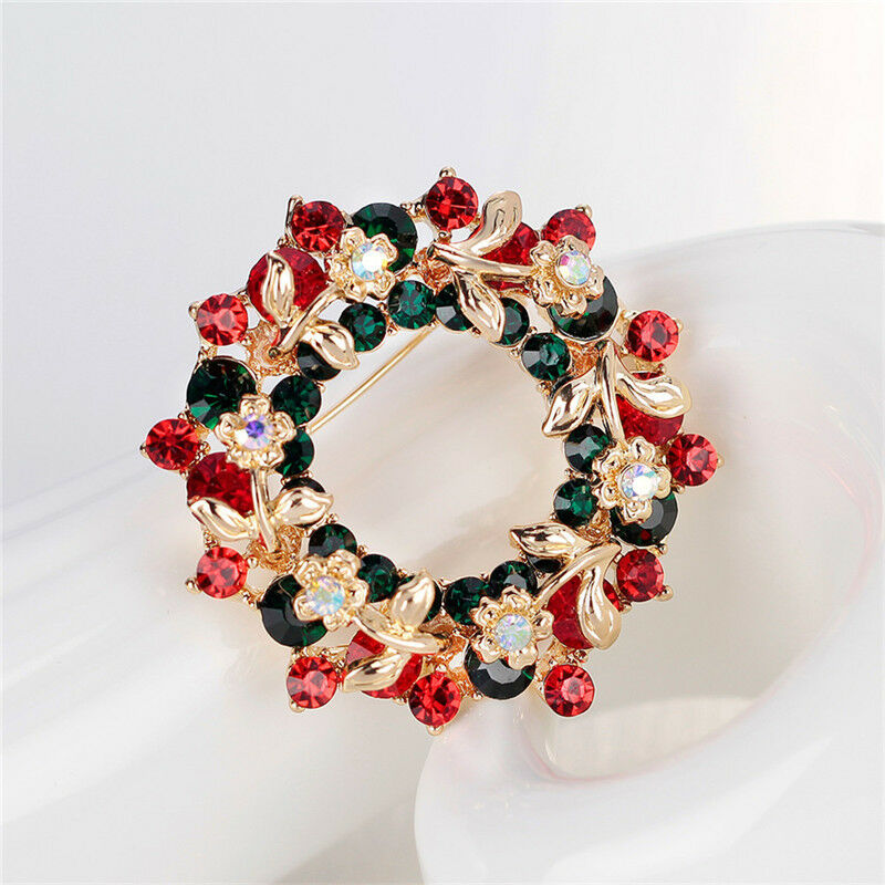 Hot Crystal Jewelry Round Garland Christmas Brooch Pin Party Gifts Santa C Qx