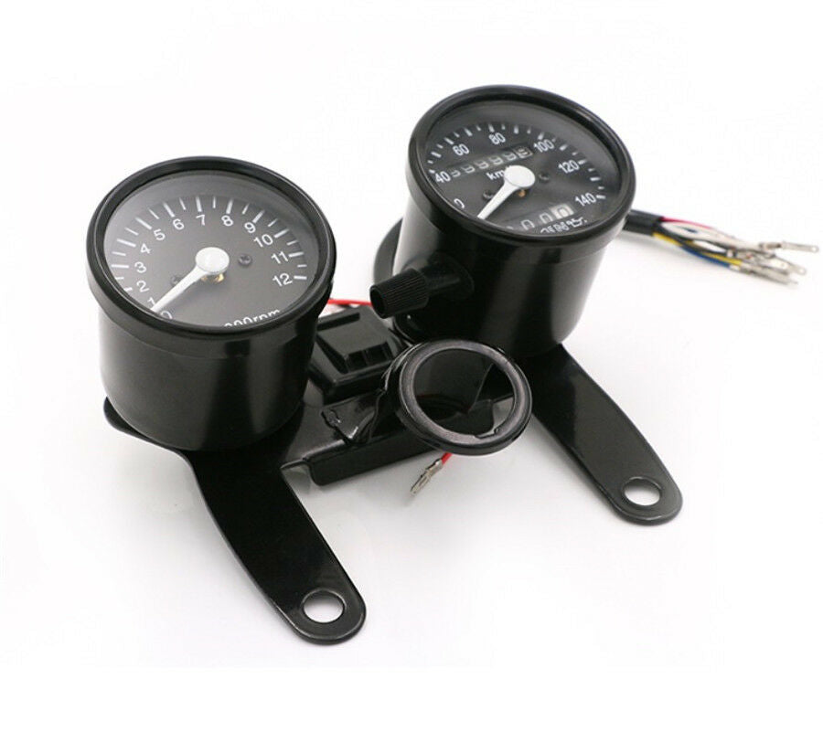 2in1 Motorcycle Black LED Tachometer Km/h Speedometer Odometer Gauge W/Bracket