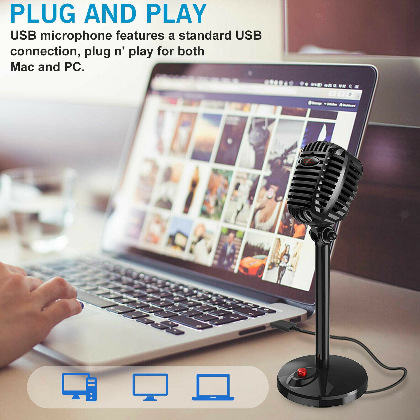 USB Microphone Omnidirectional Condenser Podcast PC Mic USB Plug and Play for