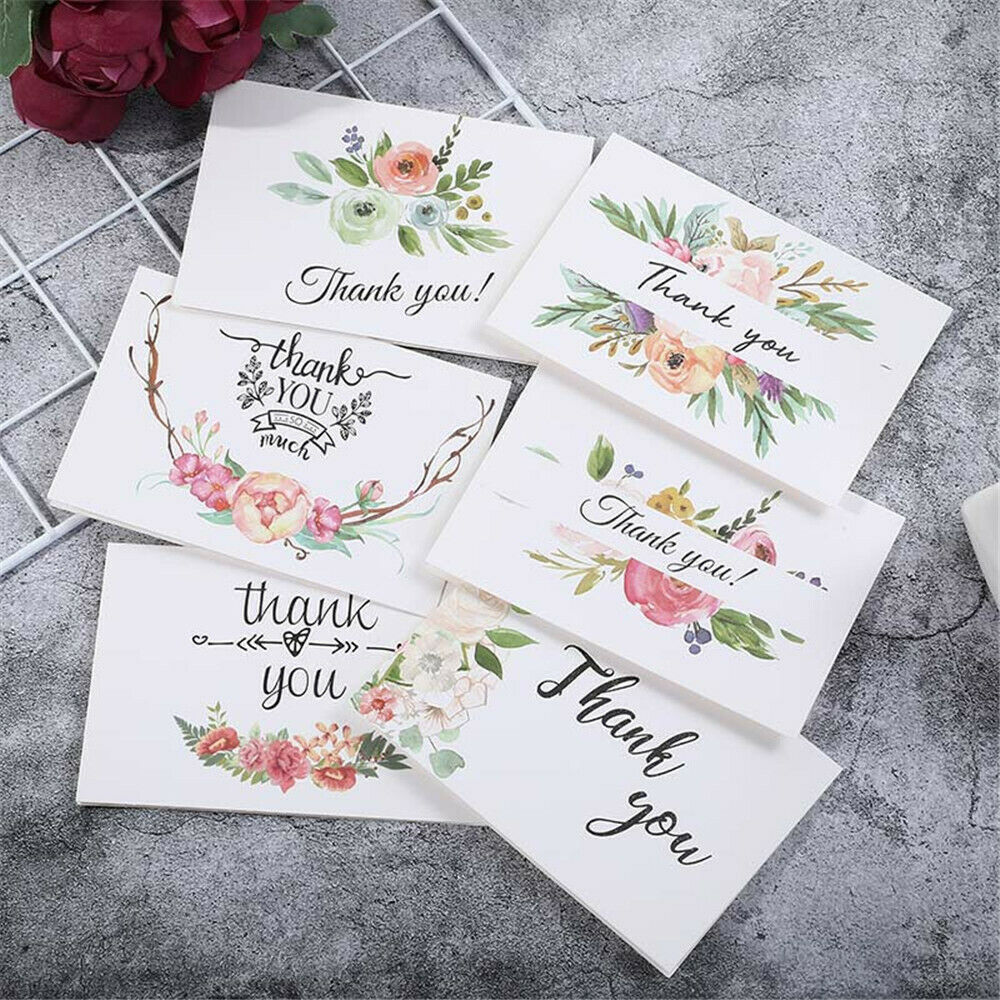 6-pack Floral Paper Greeting Thank You Cards with Envelopes Birthday Wedding