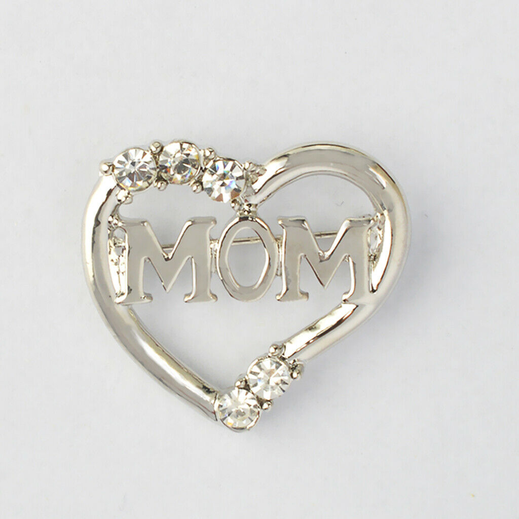 Love Heart Crystal Brooch Pin Mother's Day Birthday Jewelry Gift for MOM