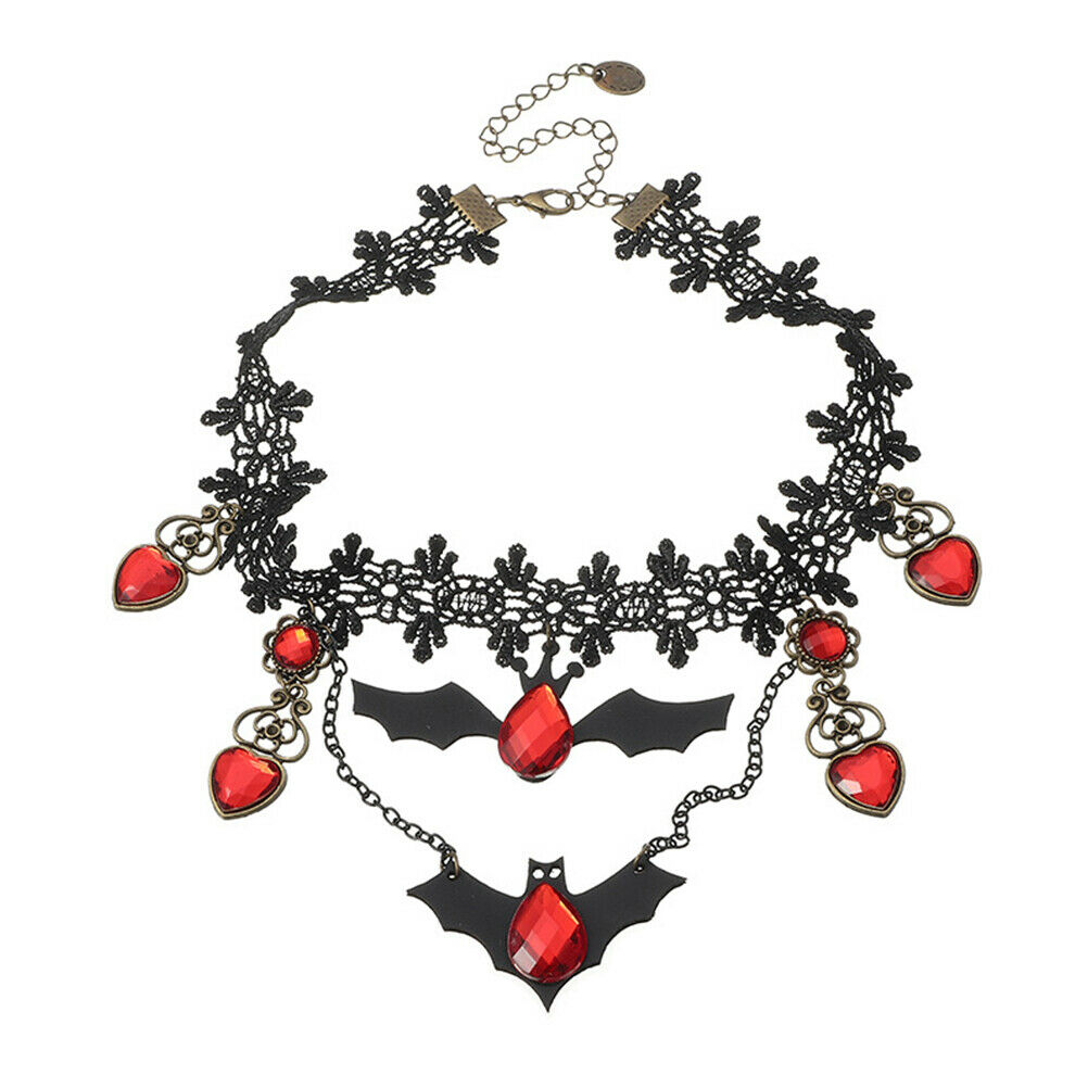 Gothic Jewelry Red Bat Halloween Necklace Lace Choker Necklace Nightmare Laye PT