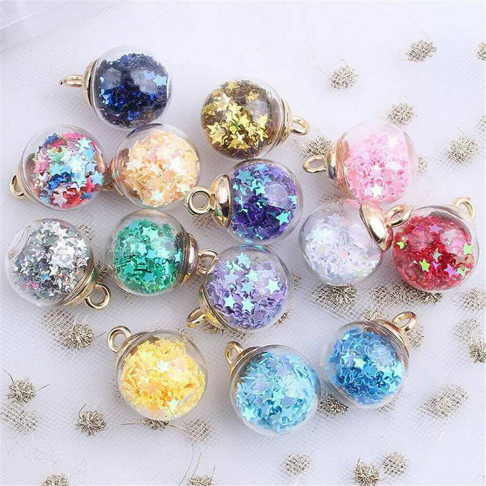 20x Glass Ball Pendants Confetti Making Charms Round Transparent DIY Jewelry US