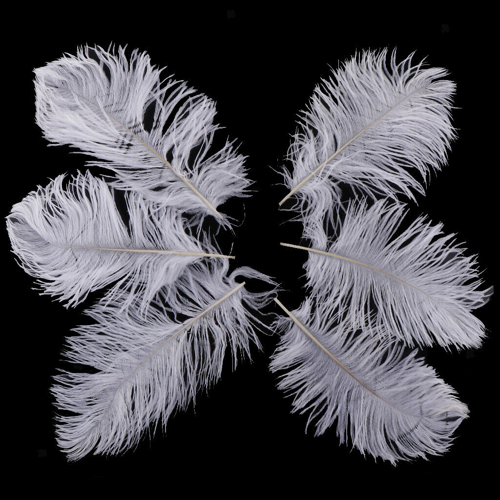 6pcs White Ostrich Feather DIY Headdress Wedding Venue Decoration 25-30cm