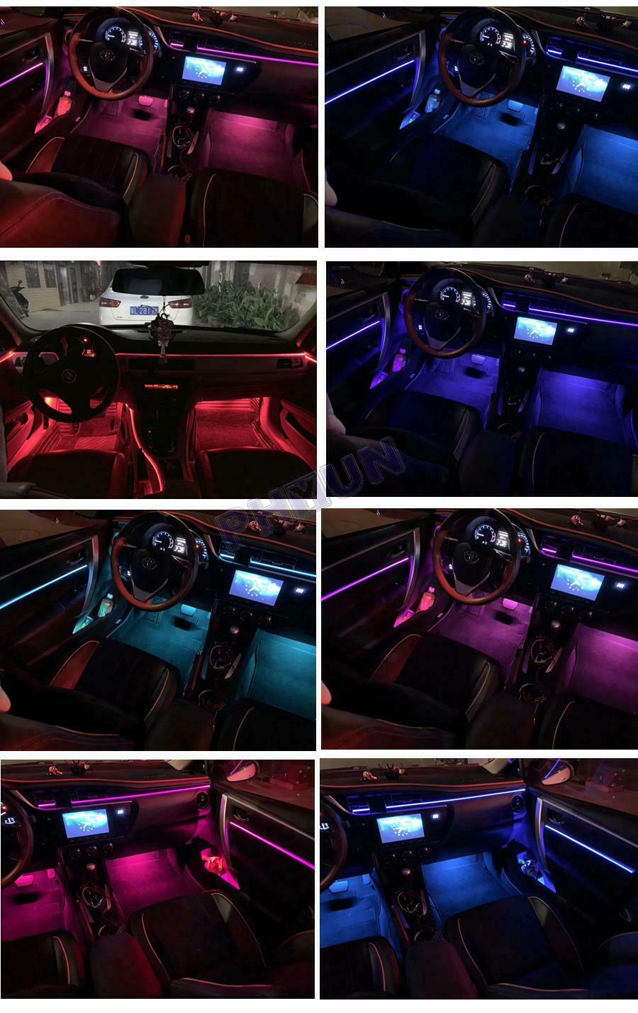 10x Car Atmosphere Light 64Colors RGB LED Fiber Optic Strip Bluetooth APP Remote