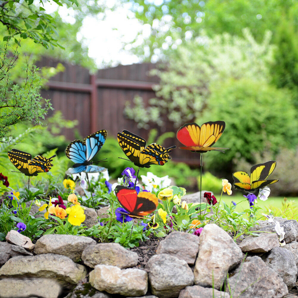 40x Simulation Butterfly Stakes Outdoor Yard Plant Flower Bed Pot Garden Decor