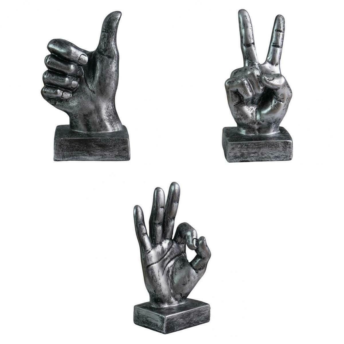 3x Chic Art Hand Gesture Sculpture Statue Office Cabinet Tabletop Decorative