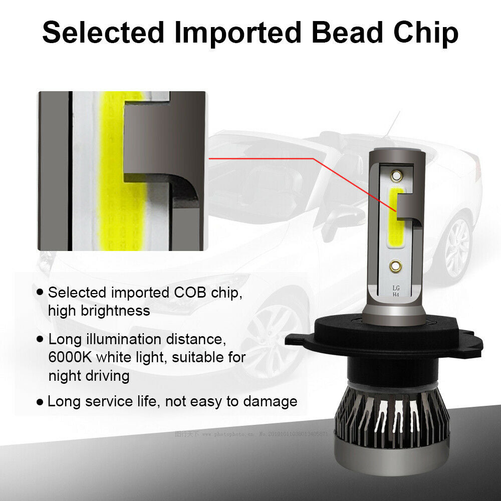 H4 HB2 9003 Mini Led Headlight 6000K White Bulbs Kit Super Bright COB Chip IP68