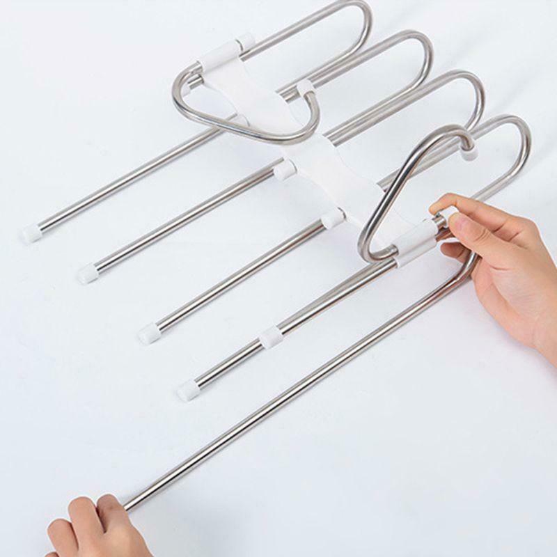 Multifunction Pants Hanger 5 Tier Stainless Trousers Rack Clothes Storage