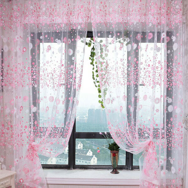 Flowers Tulle Voile Window Curtain Panel Sheer Curtains Sheer Curtains 200 X