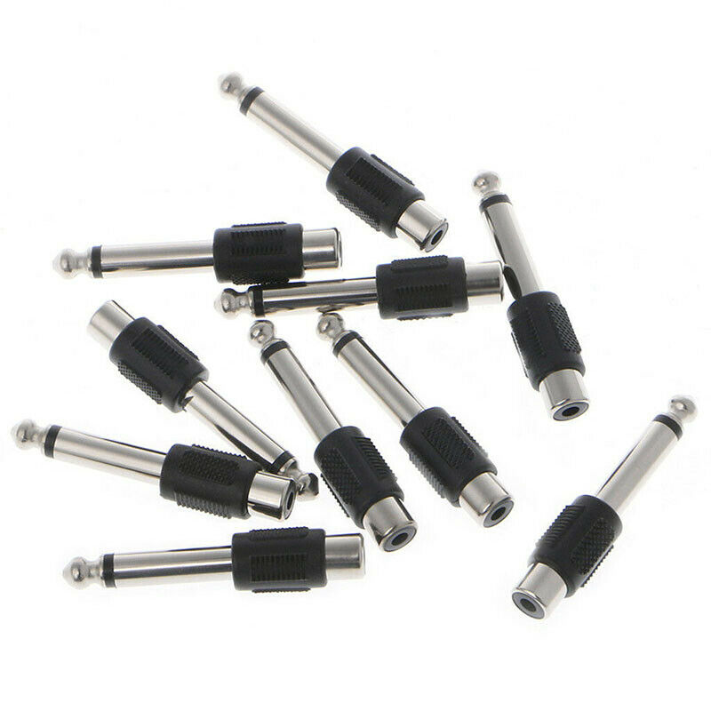 10 Pcs RCA Female Jack To 6.35mm 1/4" Male Mono Plug Audio Adapter Connect.DD