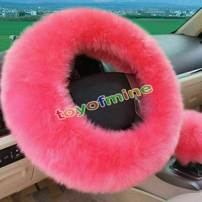Pink Wool long Plush Winter Warm Steering Wheel Cover Woolen Auto Car Accessory